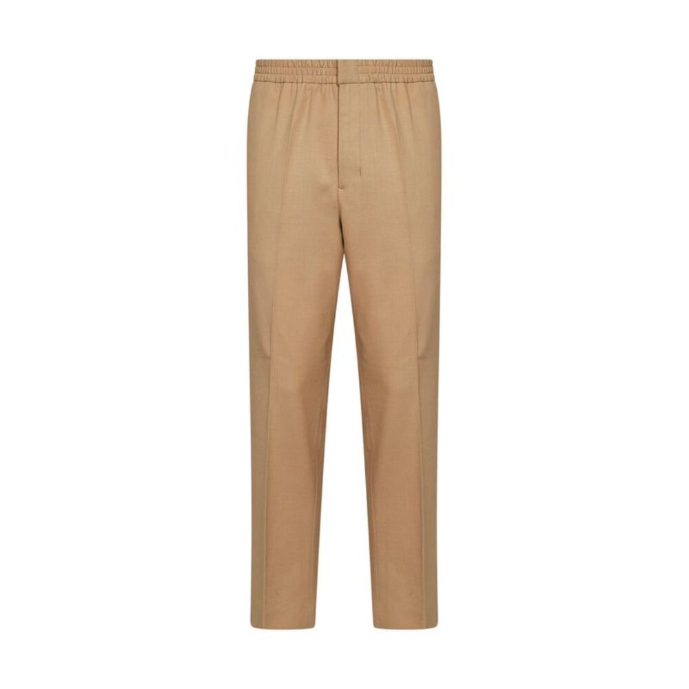 Ami Paris Men Beige Wool Serge Trousers With Elasticated Waistband